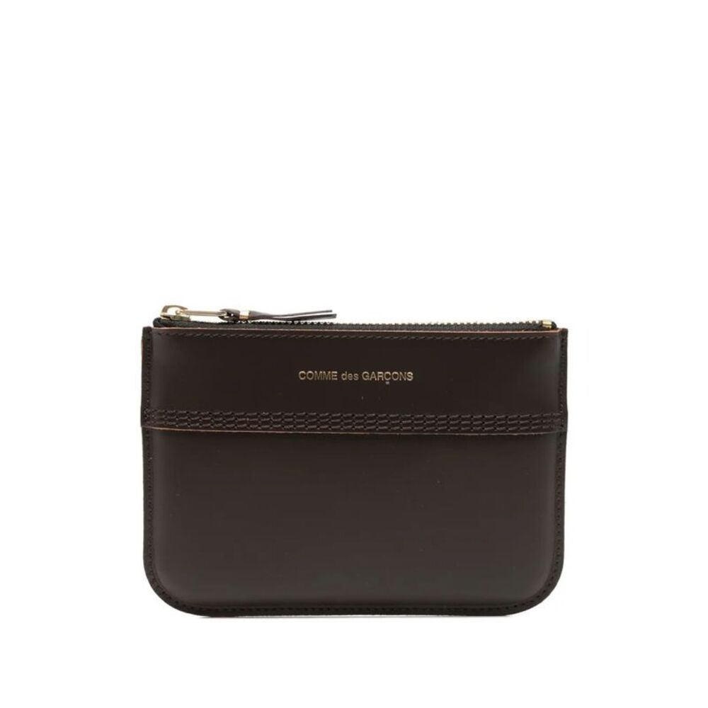Triple Stitch Leather Pouch With Zip Women